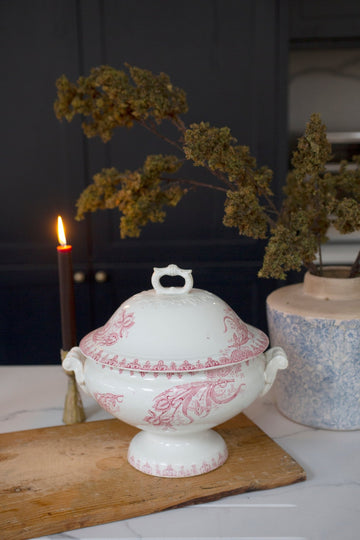 Pink & White Vintage French Soupiere - Willow & Finn Candles