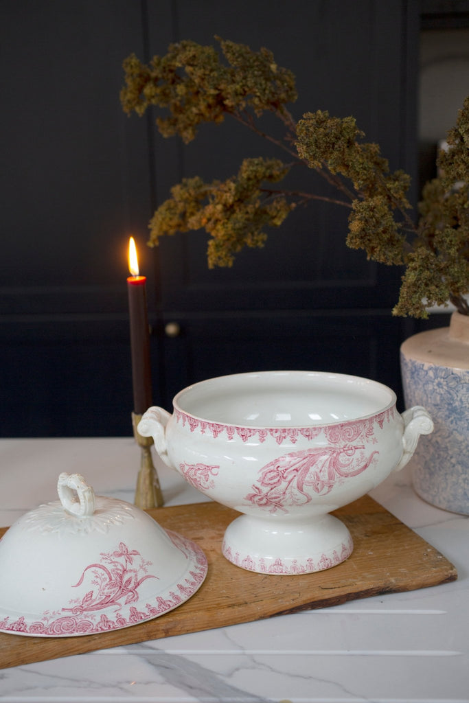 Pink & White Vintage French Soupiere - Willow & Finn Candles