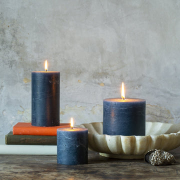 Rustic Pillar Candle Inky Blue - Willow & Finn Candles